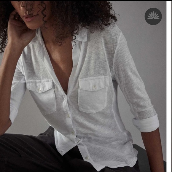 NWT Standard James Perse Sheer Slub Side Panel Shirt Light Blue - Picture 2 of 10